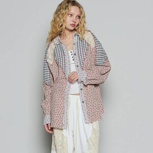 Pol Clothing Long sleeve plaid gauze woven print shirt